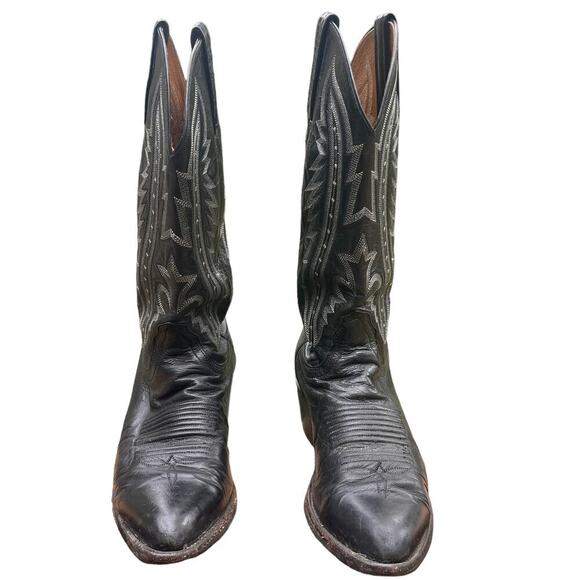 Lucchese 2000 Black Leather Cowboy Boots Snip Toe Mens 8 D main image 11